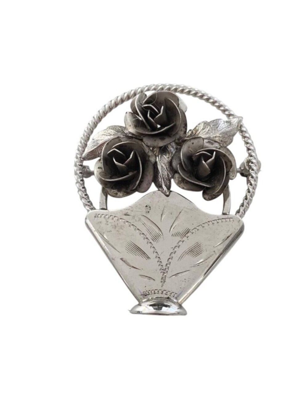 Vintage Bond Boyd Sterling Silver Rose Basket Brooch Floral Vintage Statement